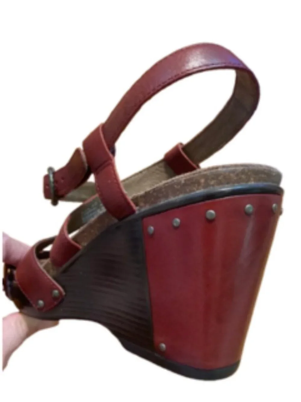 Dansko Red Leather Strappy Cork Wedge Sandals Clogs Studded Size 40 (US 9.5-10)